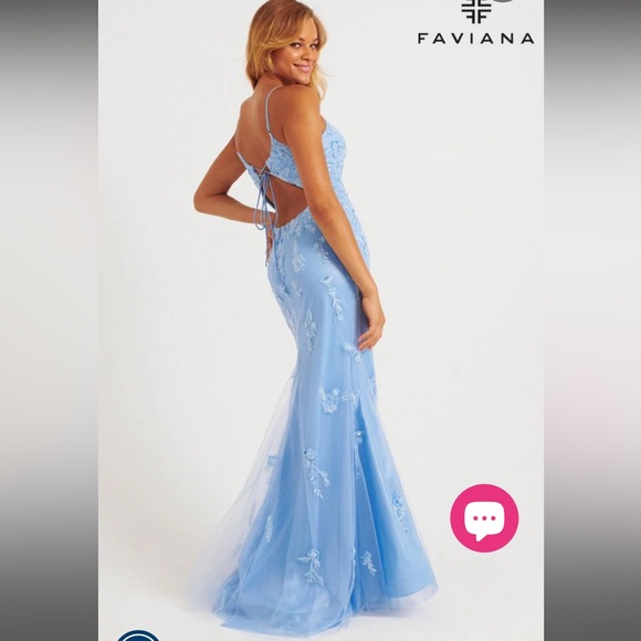 Faviana Sky Blue Embellished Prom Dress - Picture 2 of 4